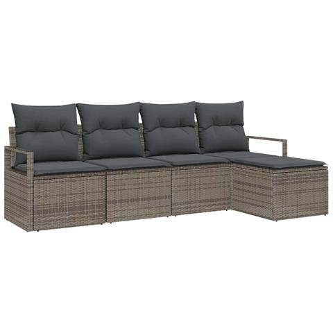 Set di Divano Giardino 5 Pezzi con Cuscini Grigio Rattan Polietilene, Divano Giardino 2 Posti con Ripostiglio e Cuscini Grigio Rattan Polietilene - Foto 1