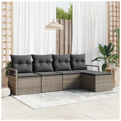 Set di Divano Giardino 5 Pezzi con Cuscini Grigio Rattan Polietilene, Divano Giardino 2 Posti con Ripostiglio e Cuscini Grigio Rattan Polietilene - Foto 2