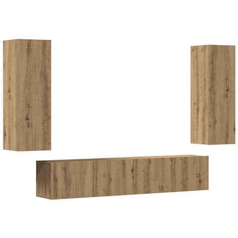 Mobili TV a Parete 4 pz Rovere Artigianale in Legno Multistrato - Foto 1