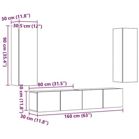 Mobili TV a Parete 4 pz Rovere Artigianale in Legno Multistrato - Foto 9