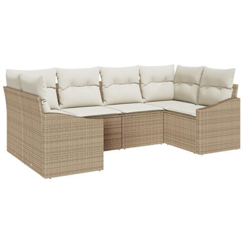 Set Divano da Giardino 6 Pezzi con Cuscini Beige Poly Rattan - Foto 1