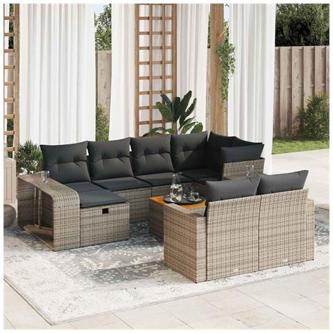 Set Divani da Giardino 11 pz con Cuscini in Polyrattan Grigio - Foto 2