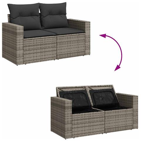 Set Divani da Giardino 11 pz con Cuscini in Polyrattan Grigio - Foto 9