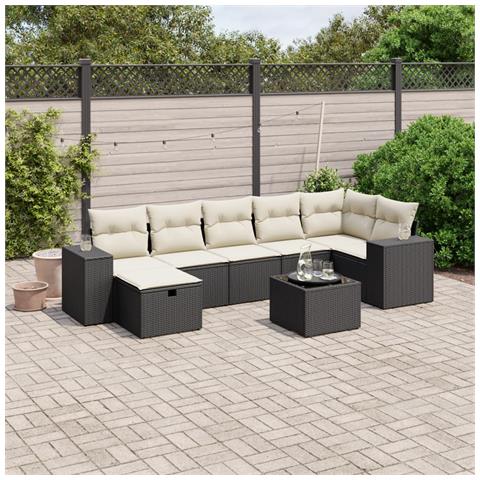 Set Divani da Giardino con Cuscini 8 pz Nero in Polyrattan - Foto 2