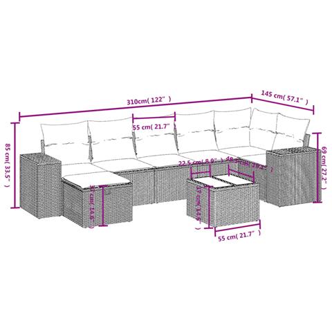 Set Divani da Giardino con Cuscini 8 pz Nero in Polyrattan - Foto 4
