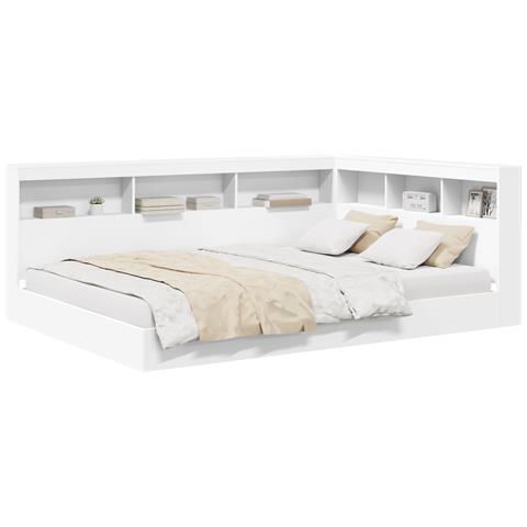 Letto con Libreria Bianco 150x200 cm Legno Ingegnerizzato - Foto 1