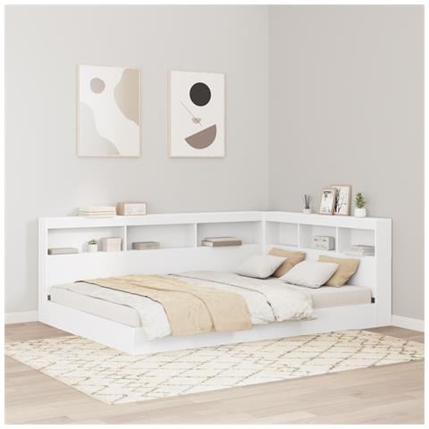 Letto con Libreria Bianco 150x200 cm Legno Ingegnerizzato - Foto 2