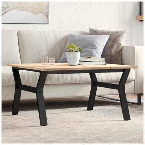 Tavolino da Salotto Telaio a Y 90x90x45 cm Legno Pino e Acciaio - Foto 2
