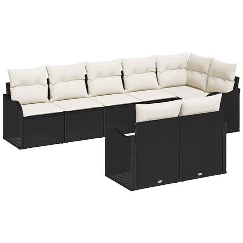 Set Divano da Giardino 8 pcs Nero e bianco Poly Rattan - Foto 1