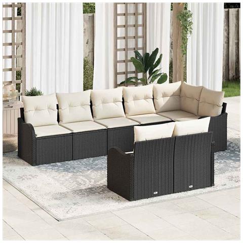 Set Divano da Giardino 8 pcs Nero e bianco Poly Rattan - Foto 2