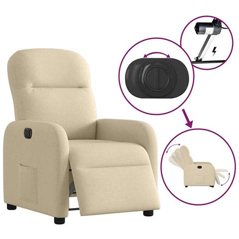Poltrona Elettrica Reclinabile Crema in Tessuto - Foto 9