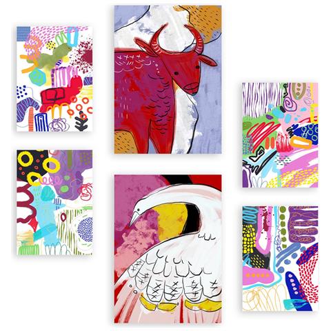 Set Di 6 Stampe Si Distingue 2 In Animali Astratti Dipinti Decorativi Estetici Per Il Tuo Soggiorno, Camera Da Letto, Casa A3 & A4 Senza Cornice - Foto 1