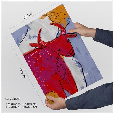 Set Di 6 Stampe Si Distingue 2 In Animali Astratti Dipinti Decorativi Estetici Per Il Tuo Soggiorno, Camera Da Letto, Casa A3 & A4 Senza Cornice - Foto 3