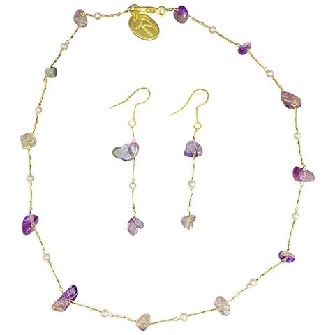 Set Di Collana E Orecchini In Ametista Naturale Irregolare - Foto 1