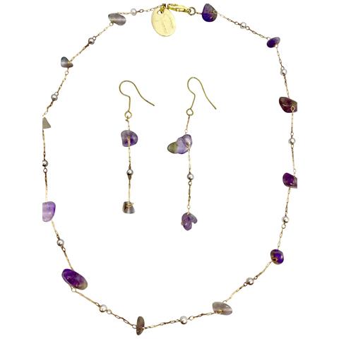 Set Di Collana E Orecchini In Ametista Naturale Irregolare - Foto 2