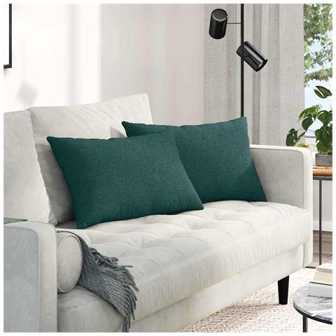 Cuscini da Divano 2 pcs Verde Scuro 60 x 40 cm Tessuto - Foto 2