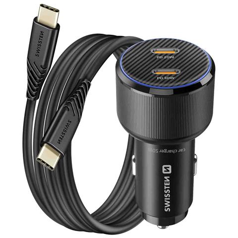 Caricatore Per Auto 2x Usb-c Power Delivery 20w E 30w Con Cavo Usb-c, Nero - Foto 1