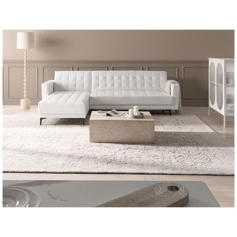Divano Letto Angolare Modulare 4 Posti Aberdeen Pelle Sintetica Bianco Lato Destro - Foto 1