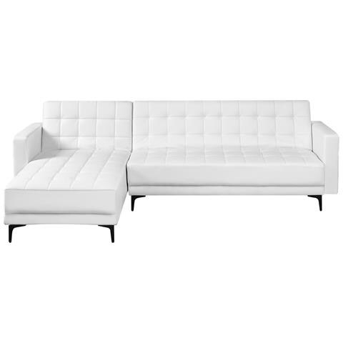 Divano Letto Angolare Modulare 4 Posti Aberdeen Pelle Sintetica Bianco Lato Destro - Foto 2