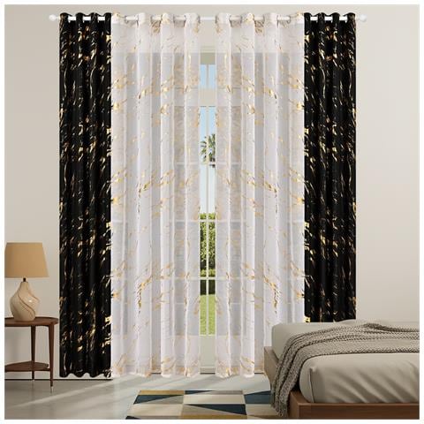 Set Di Tende Oscuranti 100x130cm Con Stampa Argentata, Drappeggi In Poliestere Con Motivo Marmorizzato Black - Foto 2
