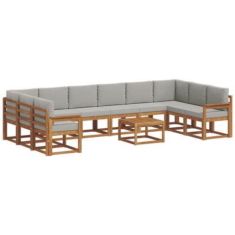 Set di divani da esterno 11 pcs Grigio Naturale e Chiaro - Foto 1