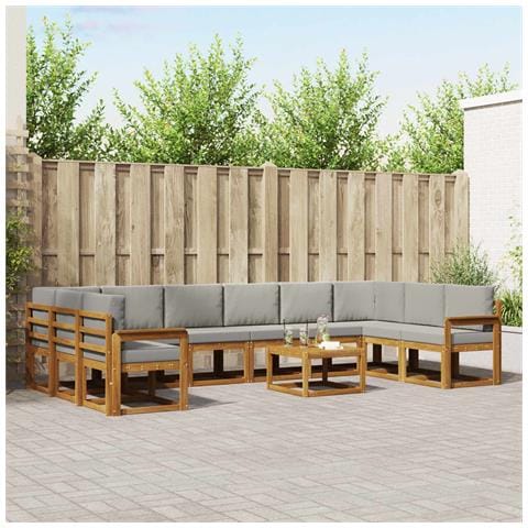 Set di divani da esterno 11 pcs Grigio Naturale e Chiaro - Foto 2
