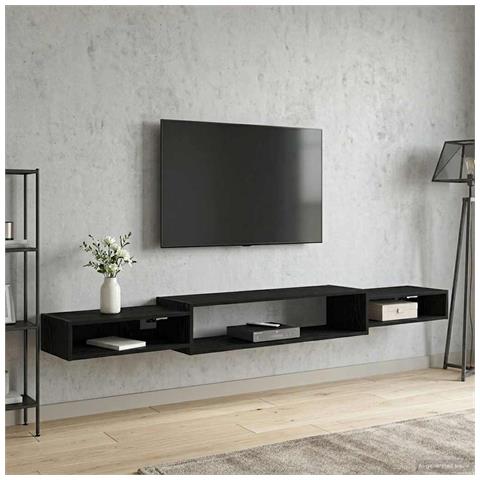 Mobile TV da Parete A parete Rovere Nero 220 x 28 x 21 cm - Foto 2