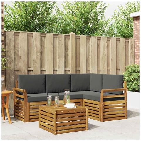 Set di divani da esterno con cuscino 5 pcs Naturale e Antracite - Foto 2
