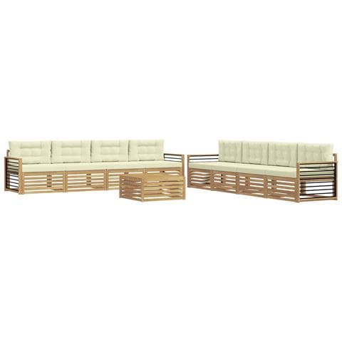 Set di divani da esterno 9 pcs Bianco e Crema Poliestere - Foto 1