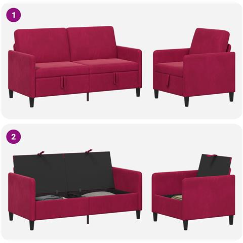 Set di Divani con Storage 2 pz Rosso Vino Poliestere - Foto 2