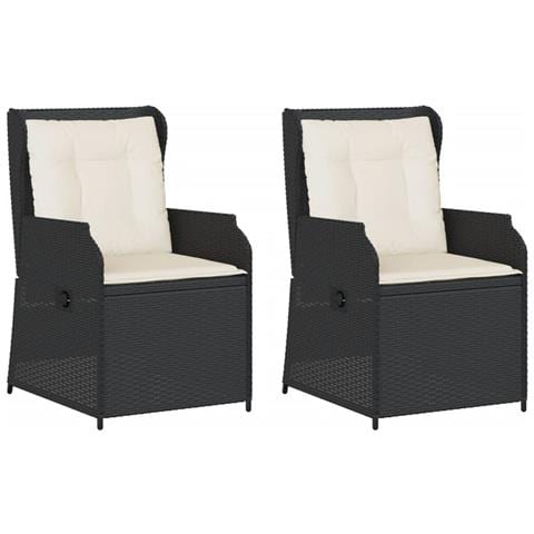 Sedie Reclinabili da Giardino 2 pz con Cuscini Nero Polyrattan - Foto 1