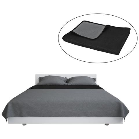 Copriletto Double-face Trapuntato 220x240 Cm Grigio E Nero - Foto 1