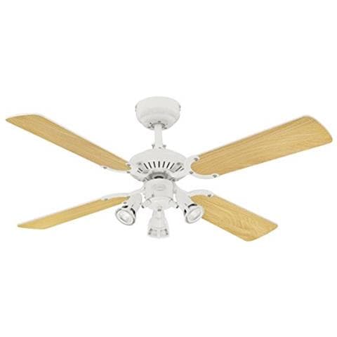 Westinghouse Princess Euro - Ventilatore A Soffitto Per Interni Con Kit Luce, Finitura Bianca Con Lame Reversibili, Tre Faretti, Bianco / Faggio 105 Cm - Foto 3