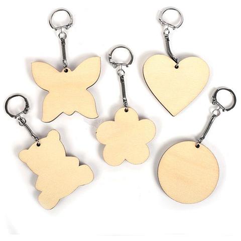 10 Portachiavi In Legno Assortiti 5,5 X 5,5 Cm - Foto 1