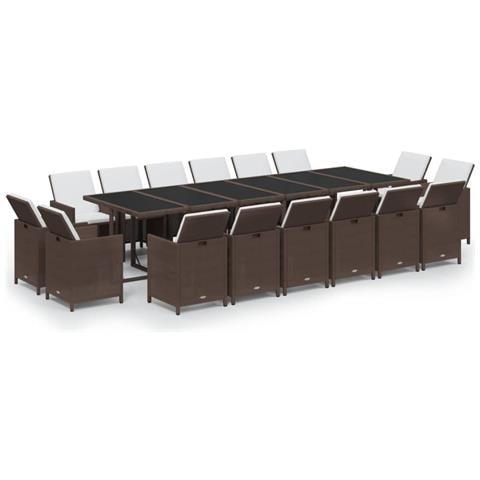 Set Da Pranzo Per Giardino 17 Pz Con Cuscini Polyrattan Marrone - Foto 1