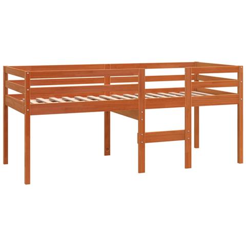 Letto A Soppalco Marrone Cera 90x200 Cm Legno Massello Di Pino - Foto 2