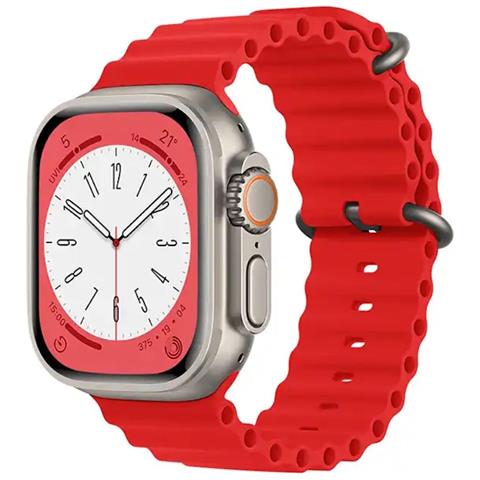 S1 Grooved Soft Silicone 20mm Strap For Apple Watch 49mm / 45mm / 44mm / 42mm Red - Foto 2