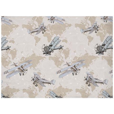Copripiumino Sacco Piumone Pensieri Delicati Cotone Disegno Aerei Matrimoniale Beige - Foto 2