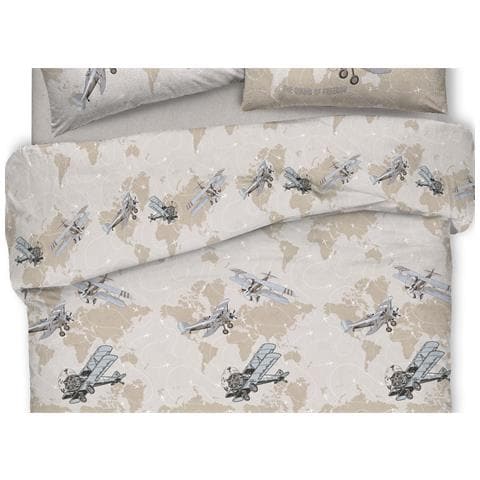 Copripiumino Sacco Piumone Pensieri Delicati Cotone Disegno Aerei Matrimoniale Beige - Foto 5