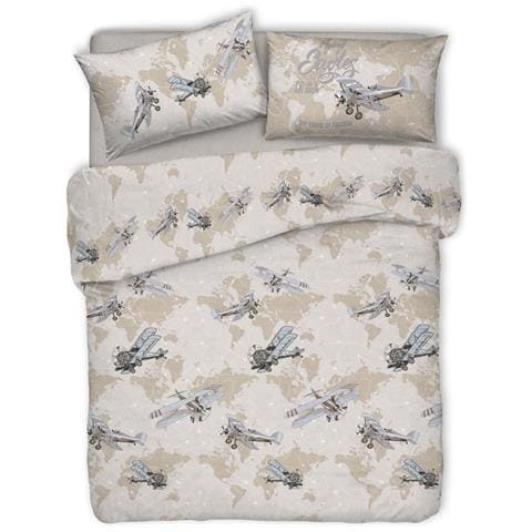 Copripiumino Sacco Piumone Pensieri Delicati Cotone Disegno Aerei Matrimoniale Beige - Foto 1