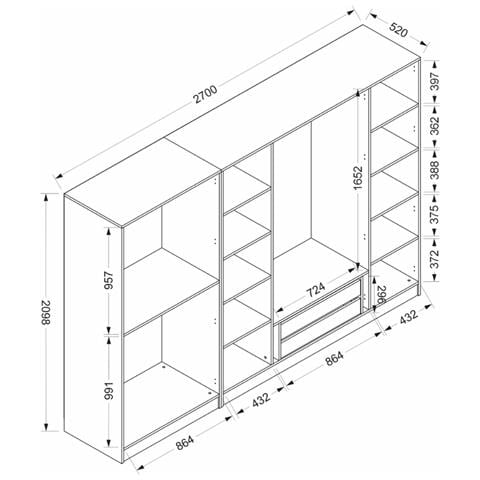 Opera Camerino Con Mensole E Armadio - 15 Spazi Di Stoccaggio - 270 X 210 X 52 Cm - Foto 2