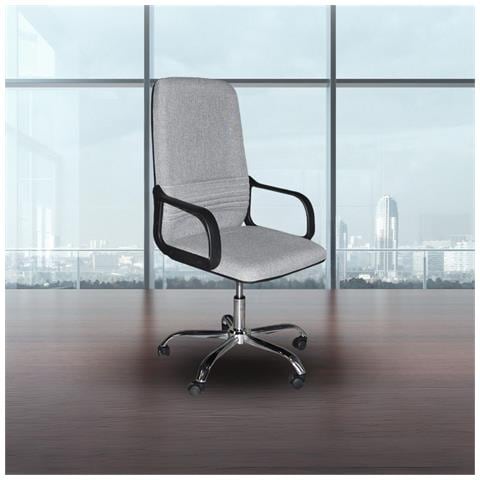 Poltrona Da Ufficio Cr106h In Tessuto Grigio E Base Cromata - Foto 1