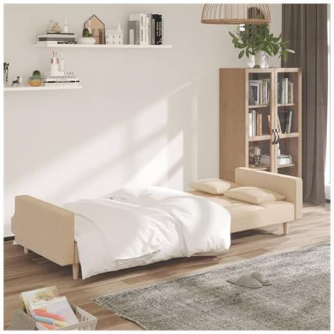 Divano Letto A 2 Posti Con 2 Cuscini Crema In Tessuto - Foto 2