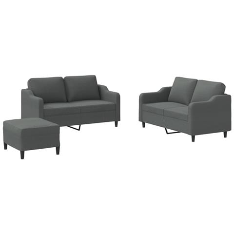 Set di Divani 3 pz con Cuscini Grigio Scuro in Tessuto - Foto 1