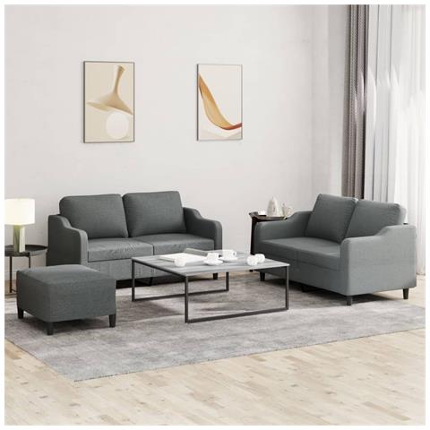Set di Divani 3 pz con Cuscini Grigio Scuro in Tessuto - Foto 2