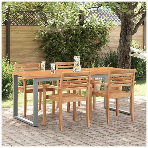 Tavolo da pranzo outdoor  Grigio 160x80x75 cm Acciaio e Legno Solid Acacia - Foto 2