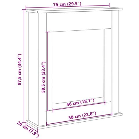 Cornice per Camino Grigio Sonoma 75x20x87,5 cm in Truciolato - Foto 9