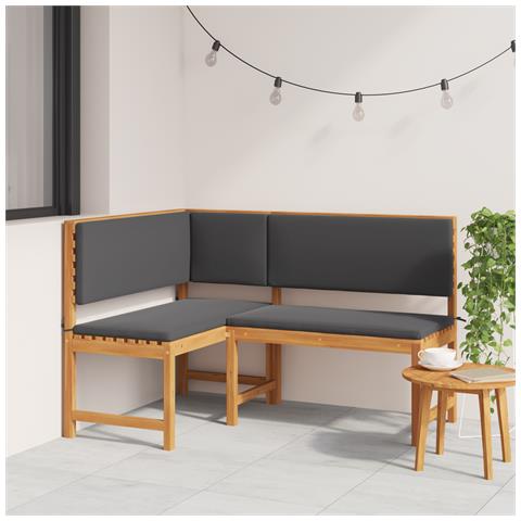 Panchina d'angolo da giardino  con cuscini 140x100x91 cm in legno massello di acacia - Foto 2