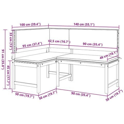 Panchina d'angolo da giardino  con cuscini 140x100x91 cm in legno massello di acacia - Foto 8