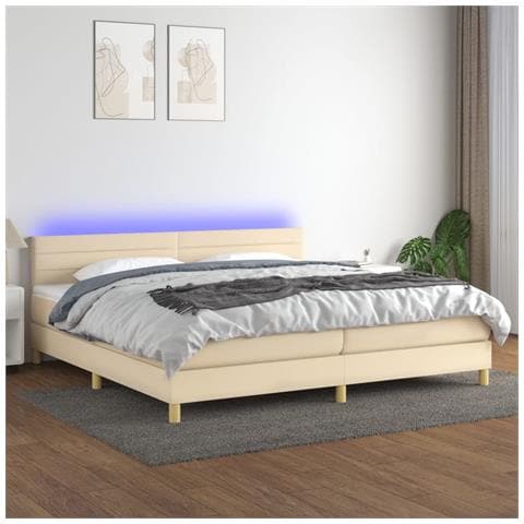 Letto a Molle Materasso e LED bianco 200x200cm in Tessuto - Foto 2